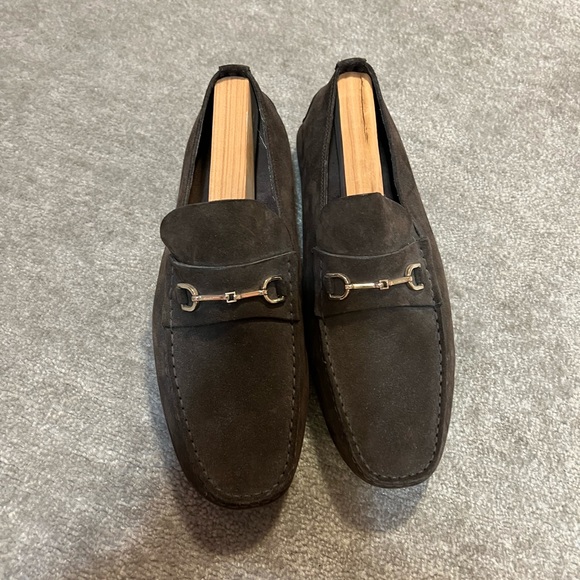 Guccis Mens Brown Suede Horse bit Loafers - Picture 6 of 8